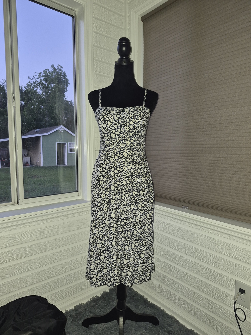 Black & White Floral Midi Slip Dress — Spaghetti Strap
